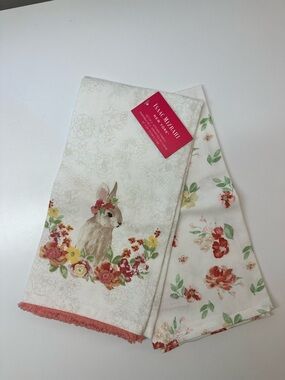 Isaac Mizrahi Neutral Floral Kitchen Towel Set with Green Accent